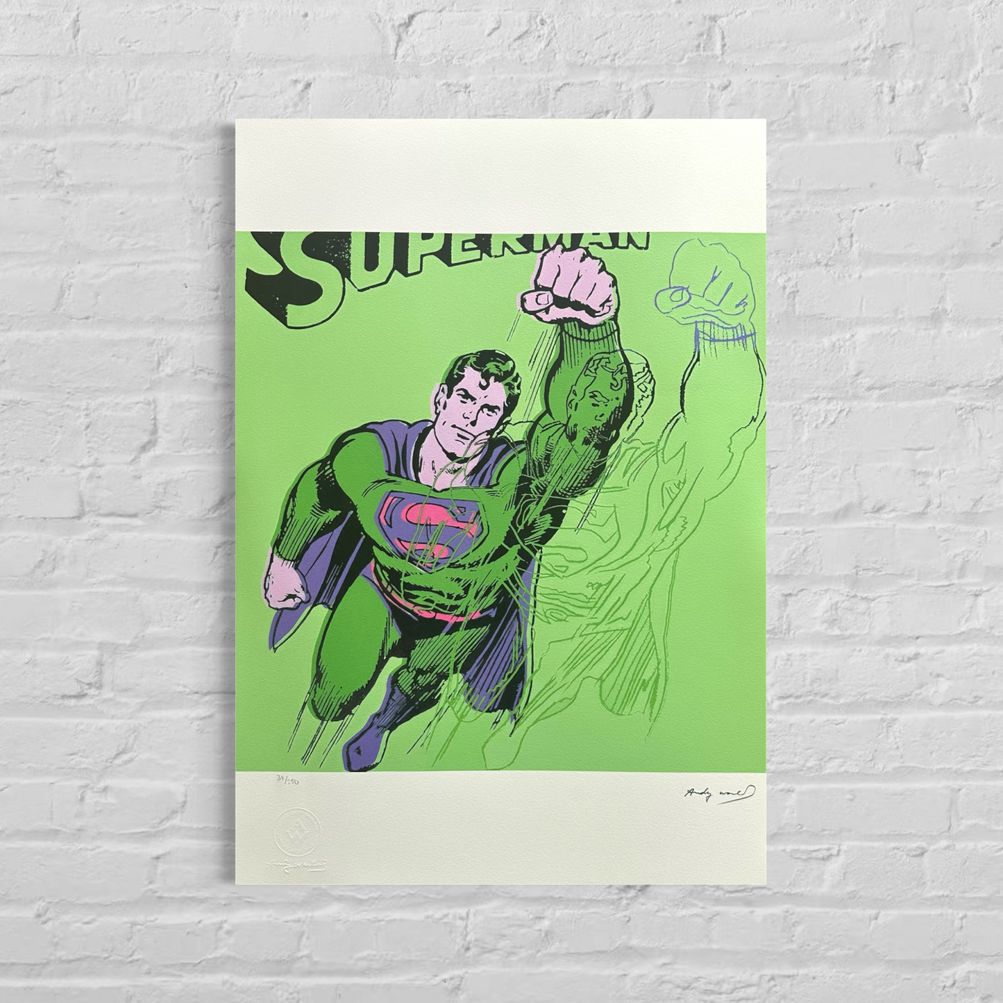 Andy Warhol Superman (Vert Clair) Lithographie Arches 300gsm 42x59 cm