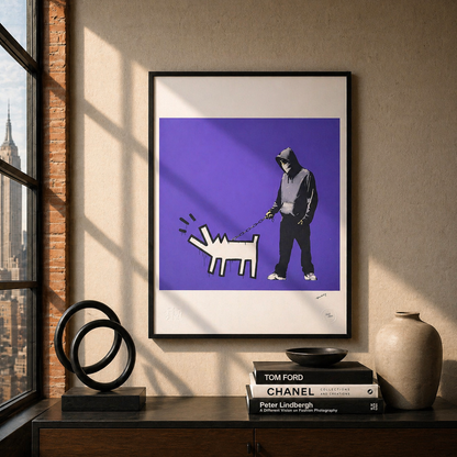 Banksy Barking Dog (violet) Lithographie Arches 300gsm 42x59 cm