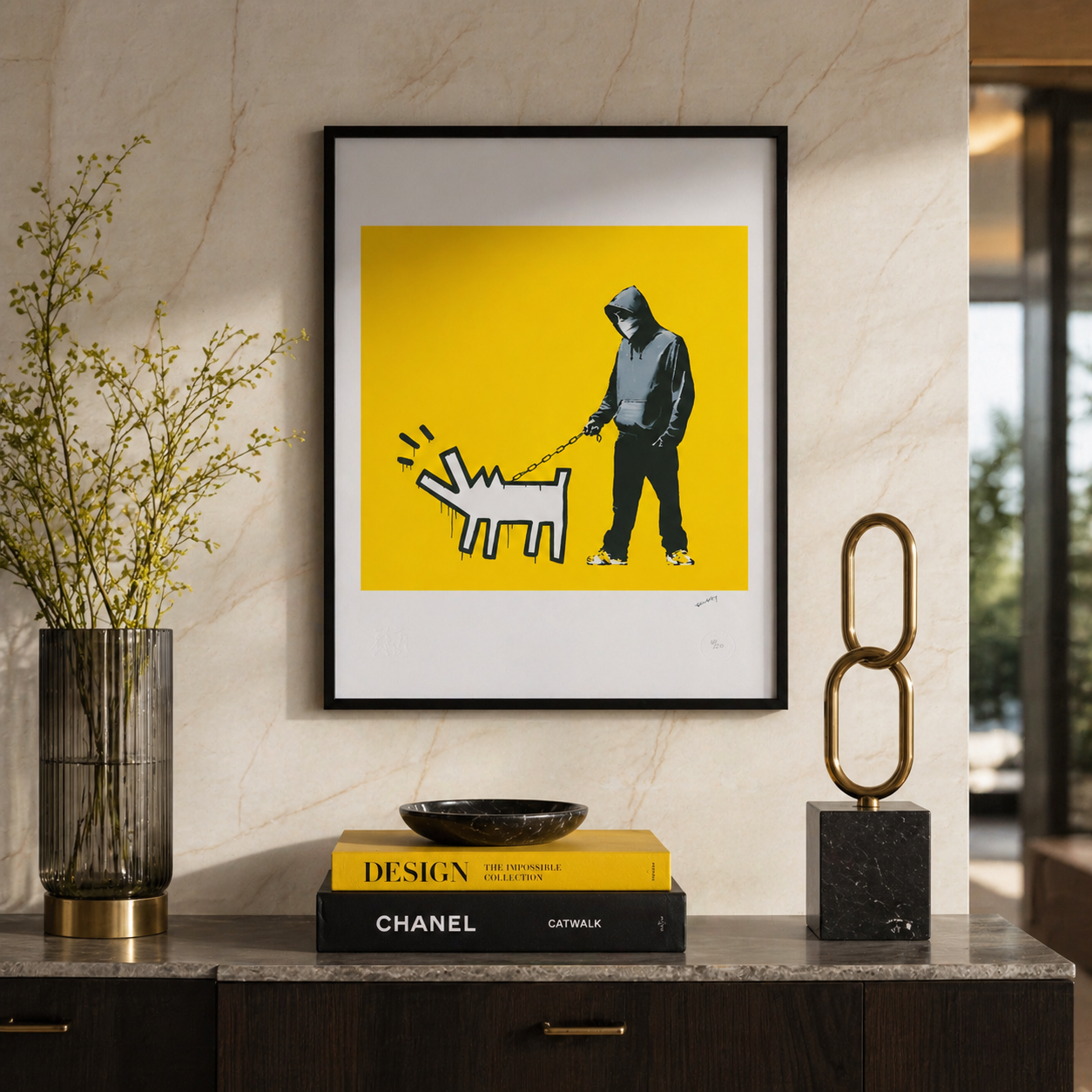Banksy Barking Dog (Jaune) Lithographie Arches 300 g/m² 42 x 59 cm
