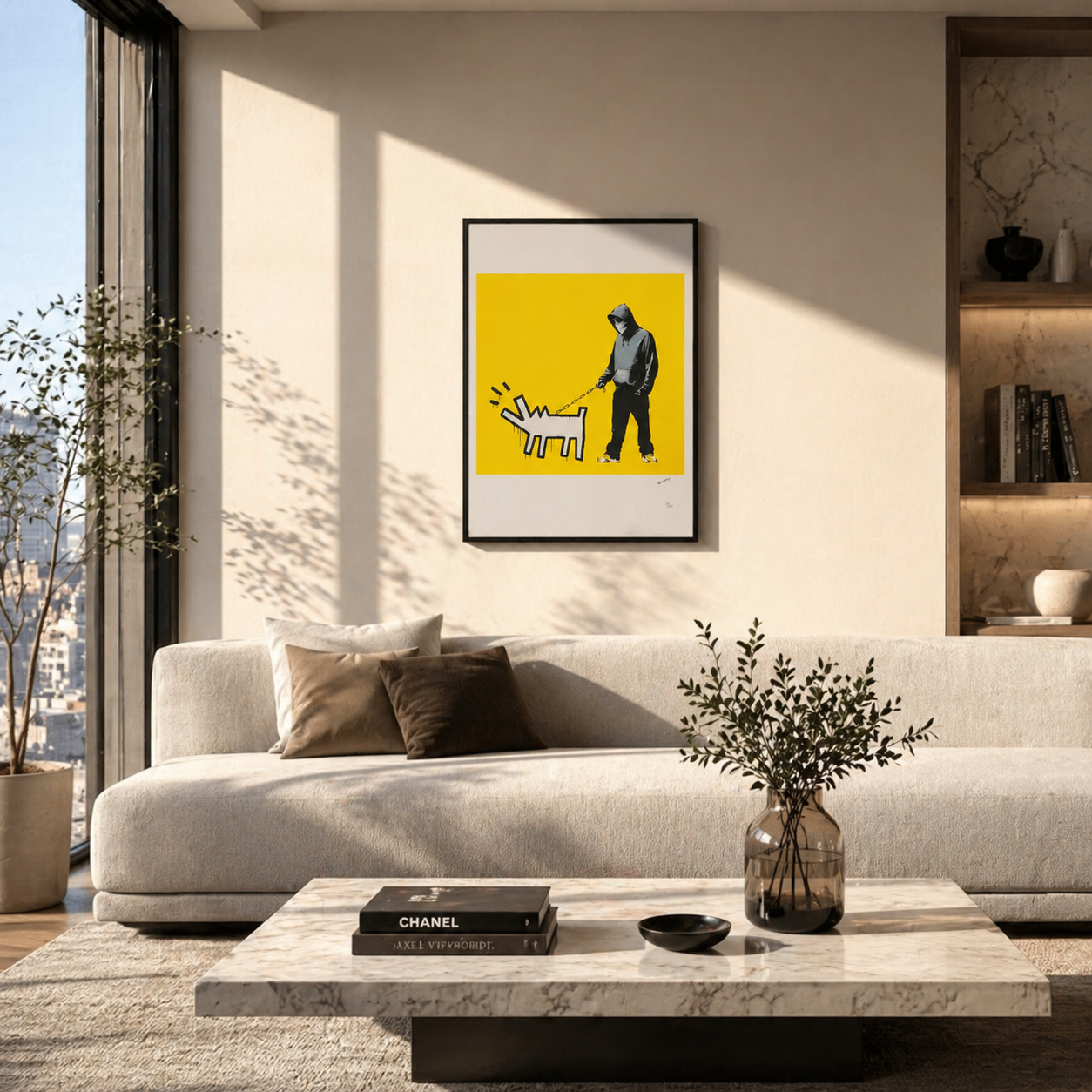 Banksy Barking Dog (Jaune) Lithographie Arches 300 g/m² 42 x 59 cm