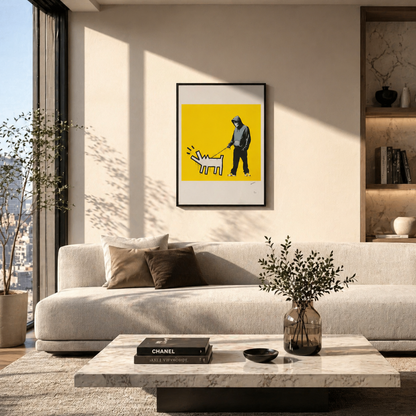 Banksy Barking Dog (Jaune) Lithographie Arches 300 g/m² 42 x 59 cm