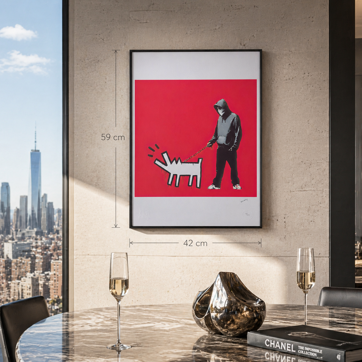 Banksy Barking Dog (Rouge) Lithographie Arches 300 g/m² 42 x 59 cm