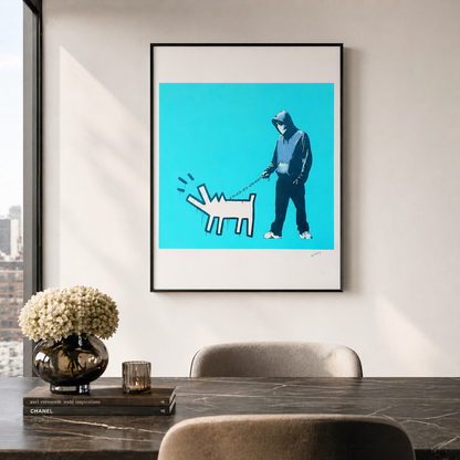 Banksy Barking Dog (Turquoise) Lithographie Arches 300 g/m² 42 x 59 cm