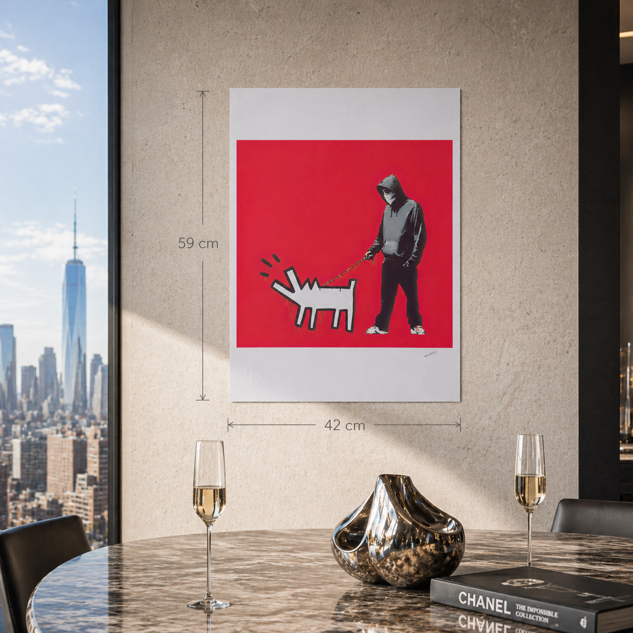 Banksy Barking Dog (Rouge) Lithographie Arches 300 g/m² 42 x 59 cm
