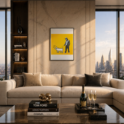 Banksy Barking Dog (Ocre Jaune) Lithographie Arches 300gsm 42x59 cm