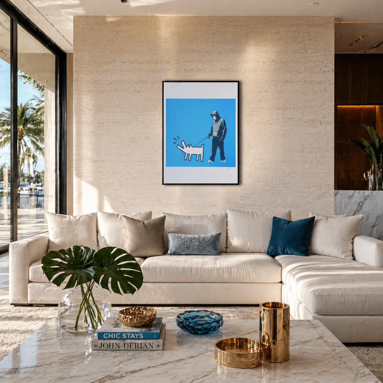 Banksy Barking Dog (Bleu) Lithographie Arches 300 g/m² 42 x 59 cm