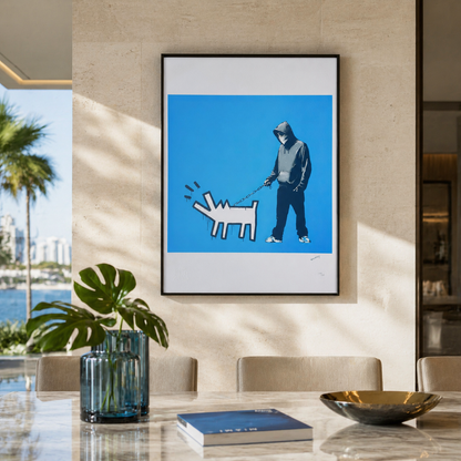 Banksy Barking Dog (Bleu) Lithographie Arches 300 g/m² 42 x 59 cm
