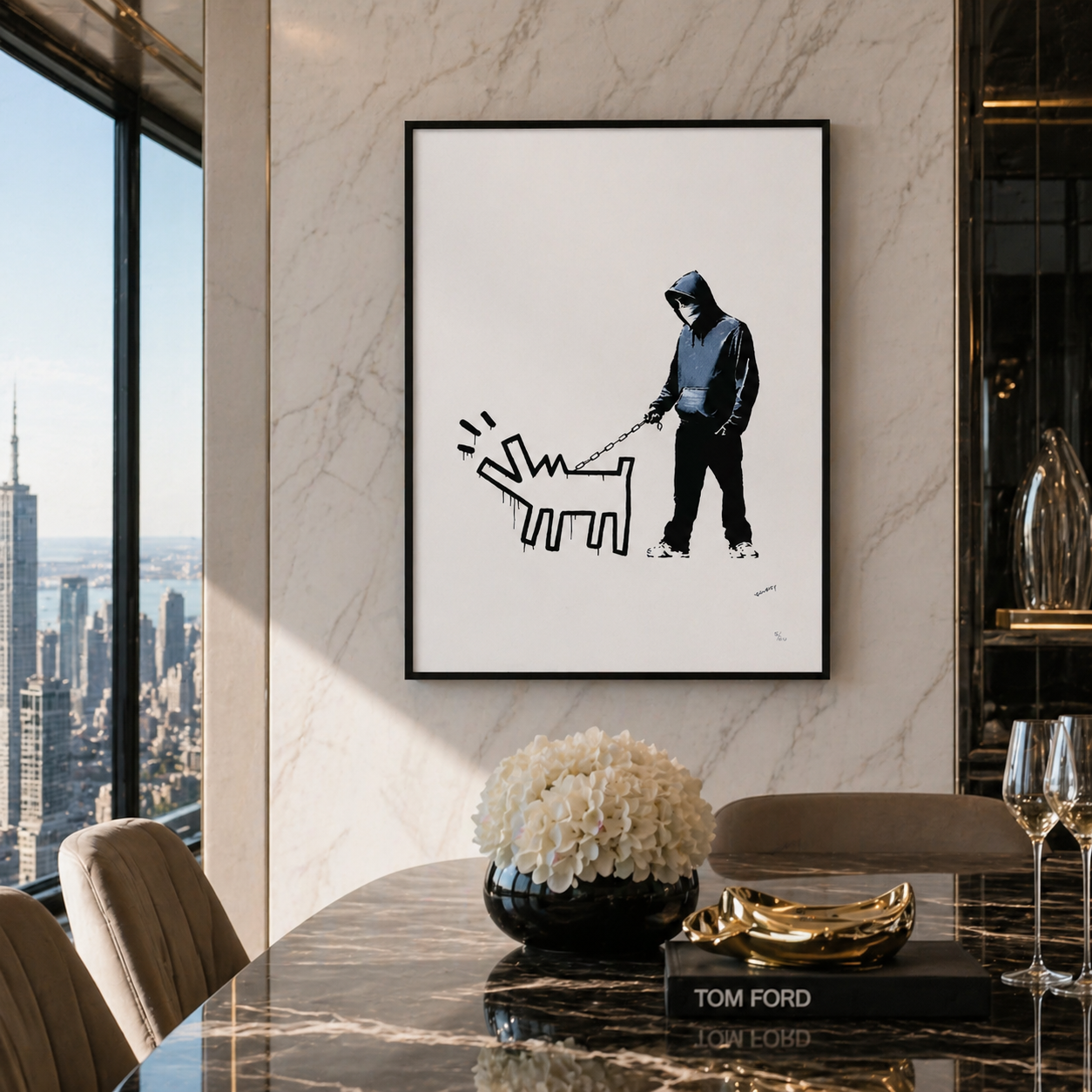 Banksy Barking Dog (Blanc) Lithographie Arches 300 g/m² 42 x 59 cm
