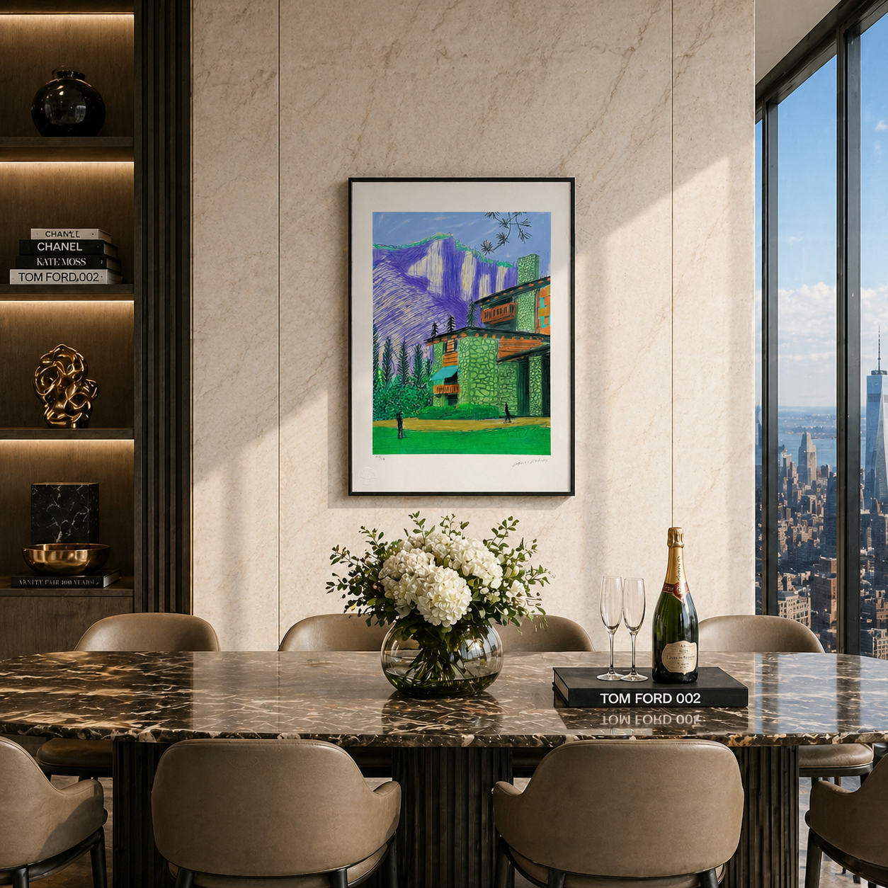 David Hockney Maison avec 2 personnages Lithographie Arches 300gsm 42x59 cm
