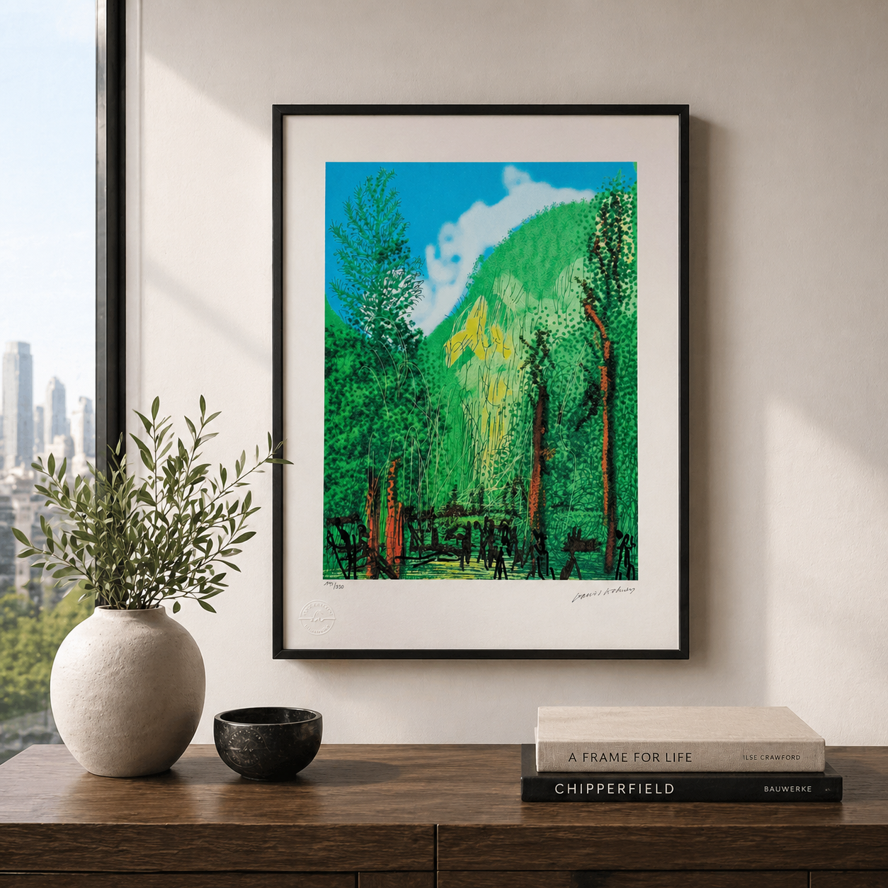 David Hockney Forêt avec 4 arbres Lithographie Arches 300gsm 42x59 cm