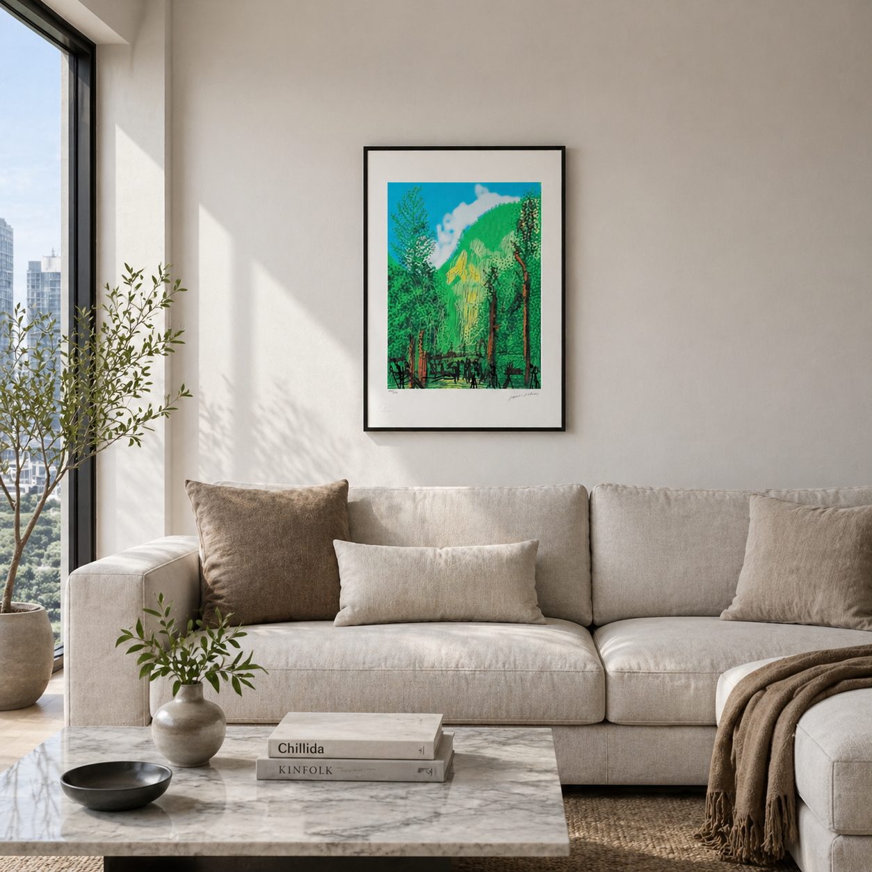 David Hockney Forêt avec 4 arbres Lithographie Arches 300gsm 42x59 cm