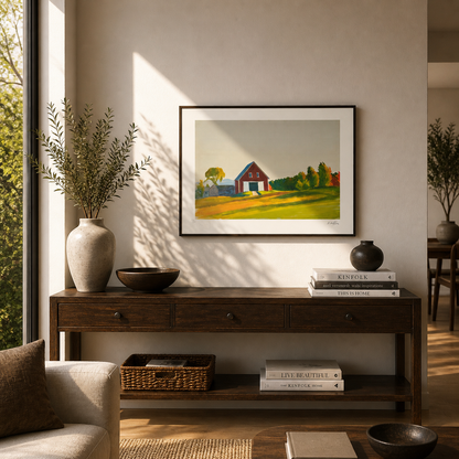 Edward Hopper Grange Rouge en Automne Paysage Lithographie Arches 300 g/m² 42 x 59 cm