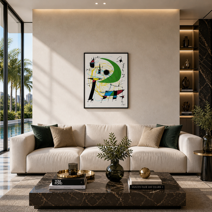Composition de cercle Joan Miró avec lignes Lithographie Arches 300gsm 42x59 cm