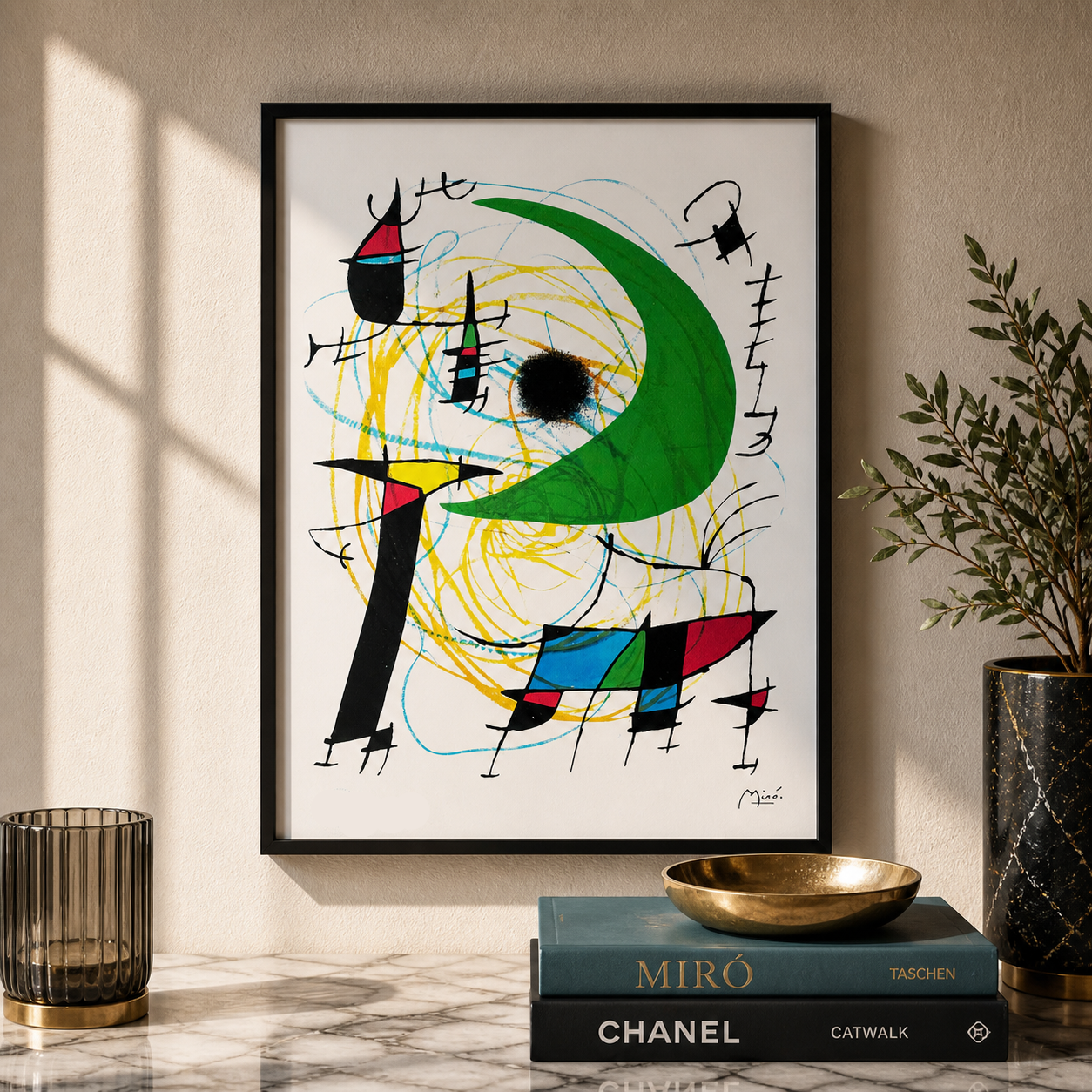 Composition de cercle Joan Miró avec lignes Lithographie Arches 300gsm 42x59 cm