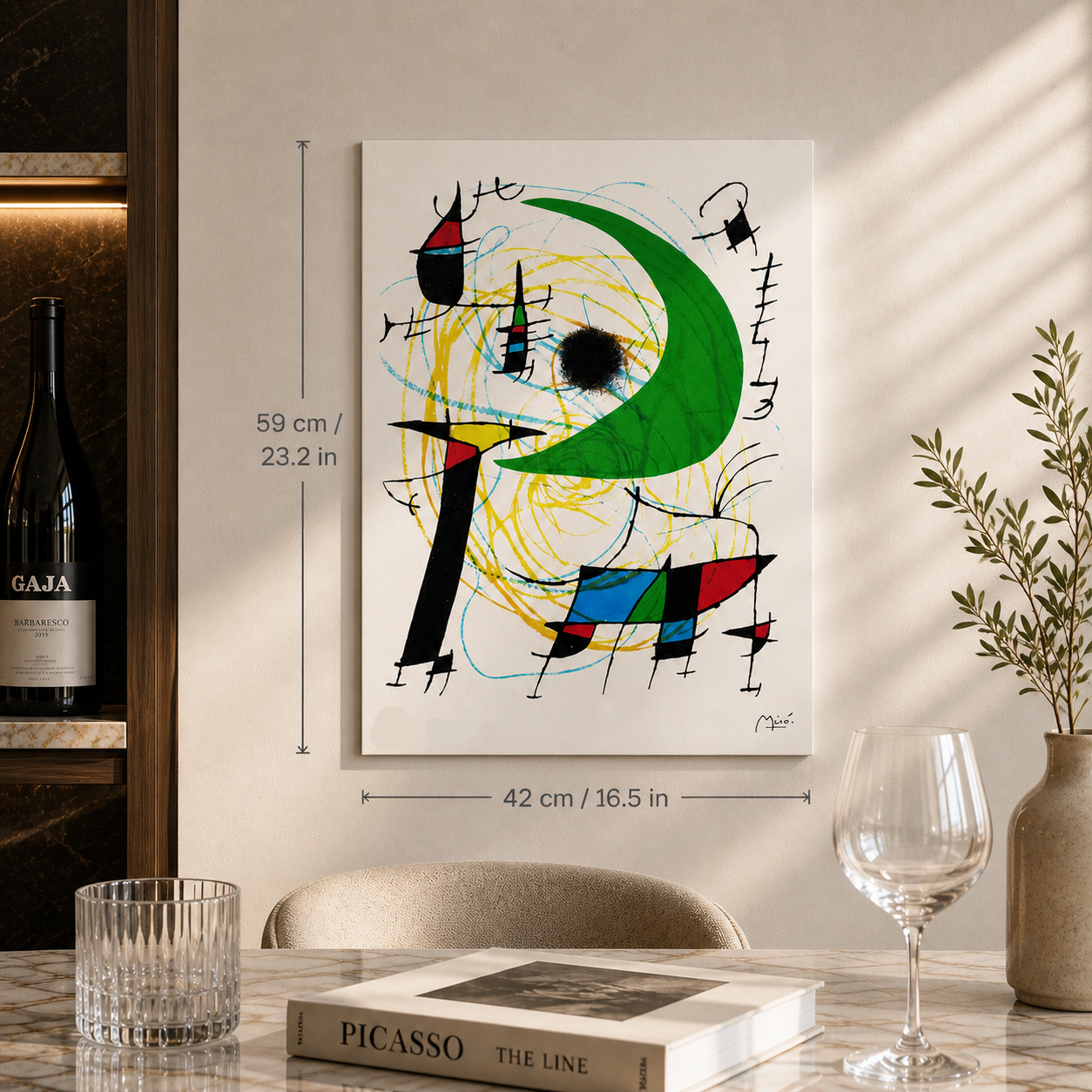 Composition de cercle Joan Miró avec lignes Lithographie Arches 300gsm 42x59 cm