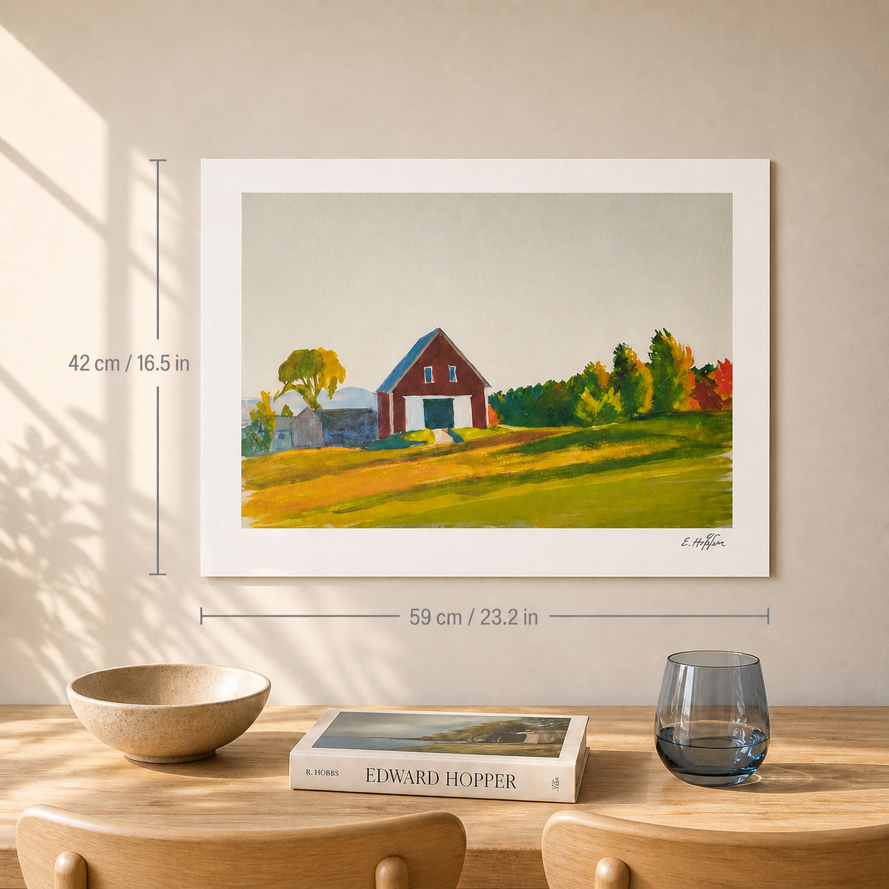 Edward Hopper Grange Rouge en Automne Paysage Lithographie Arches 300 g/m² 42 x 59 cm