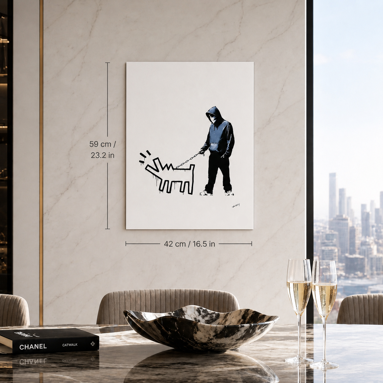 Banksy Barking Dog (Blanc) Lithographie Arches 300 g/m² 42 x 59 cm
