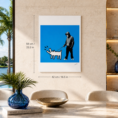 Banksy Barking Dog (Bleu) Lithographie Arches 300 g/m² 42 x 59 cm