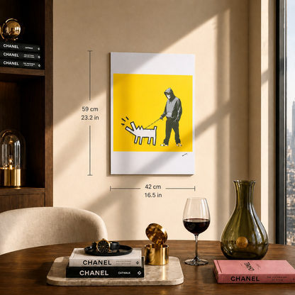 Banksy Barking Dog (Jaune) Lithographie Arches 300 g/m² 42 x 59 cm