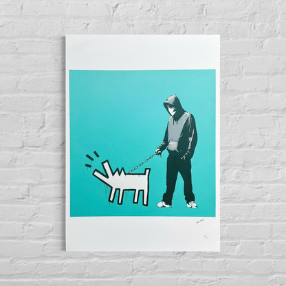 Banksy Barking Dog (Turquoise) Lithographie Arches 300 g/m² 42 x 59 cm
